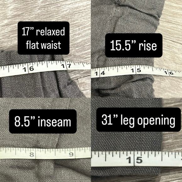 Len Ok Gray Linen Elastic Waist Shorts XXXL Relaxed Fit Coastal Lagenlook Boho - Picture 8 of 8